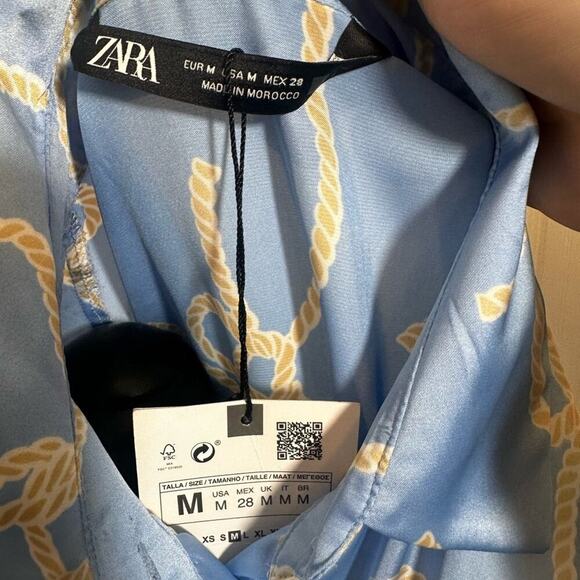 Zara Baby Blue Rope Print Long Sleeve Blouse‎ NWT Size Medium - Picture 5 of 5